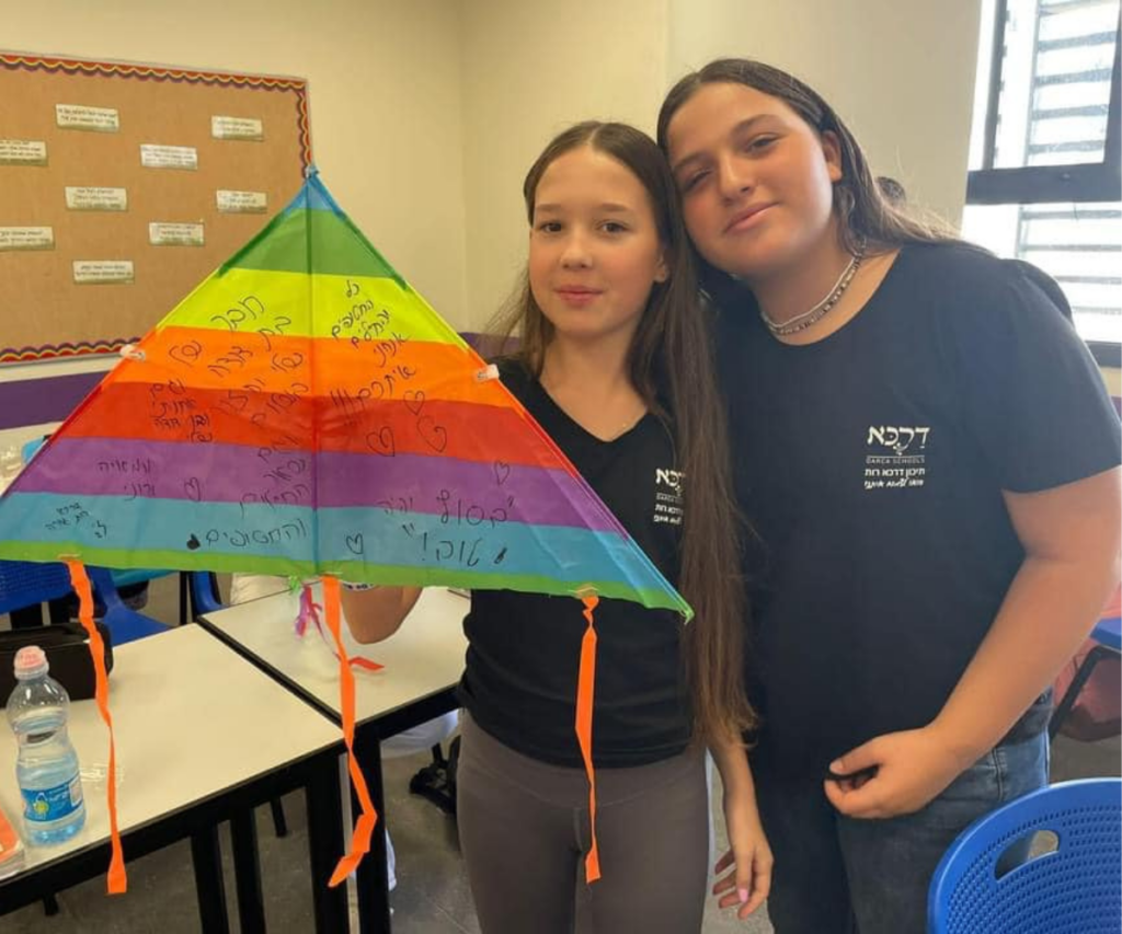 Two girls/ One girl holding a kite for kite festival